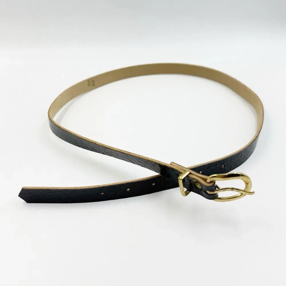 Women Gold Buckle Snakeskin Pattern Dress Belt Slim Wide Size 12